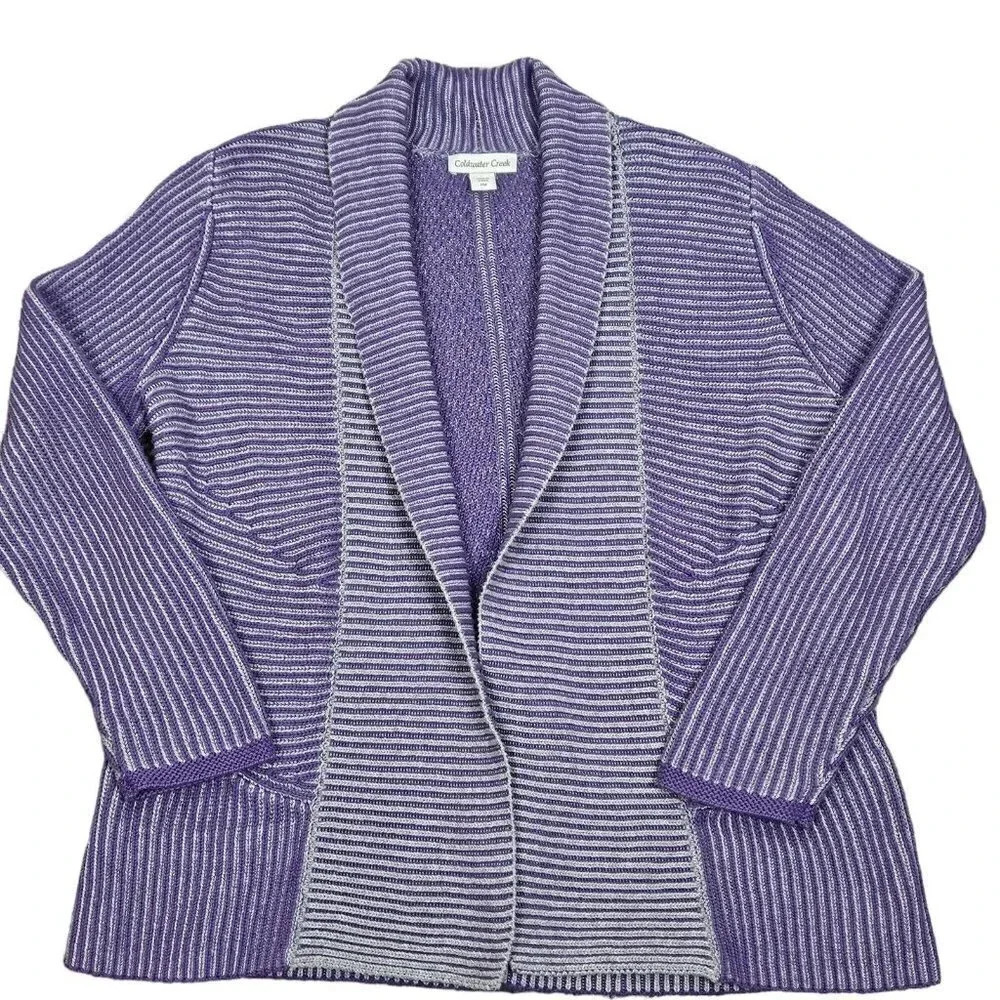 Coldwater Creek‎ Heather Purple Open Front Sweater Cardigan Size Medium Petite